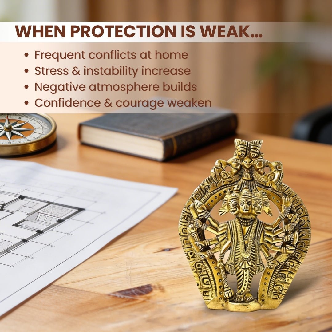 Brass Panchmukhi Hanuman Statue Murti for South, South - West Main Door Protection of Home & Office - plusvalueindia