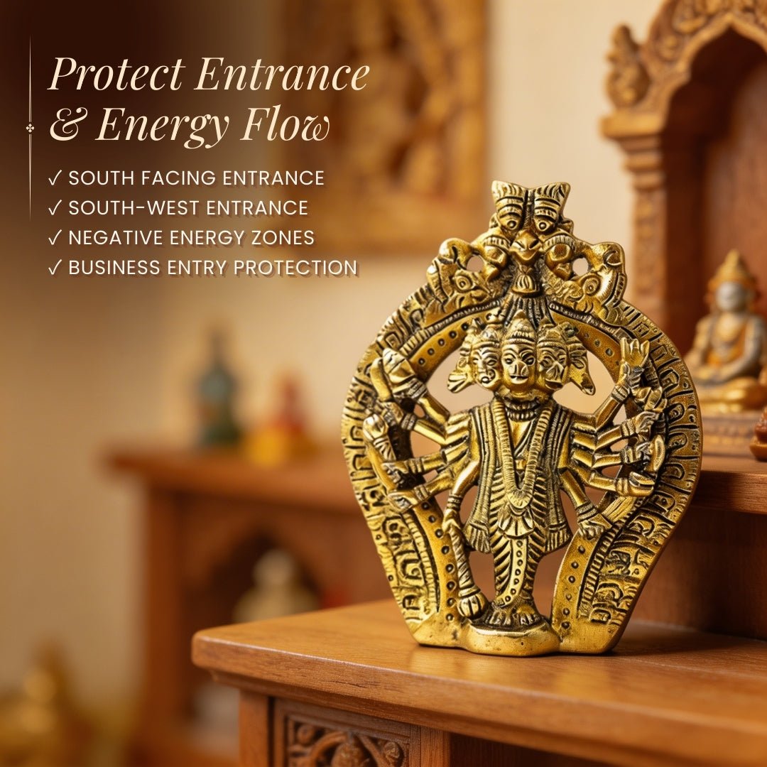 Brass Panchmukhi Hanuman Statue Murti for South, South - West Main Door Protection of Home & Office - plusvalueindia