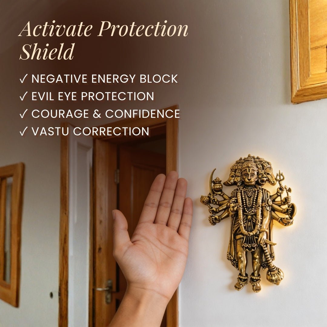 Panchmukhi Hanuman Brass Idol for Main Door - South & South-West Facing Vastu Protection, 4 inch - plusvalueindia