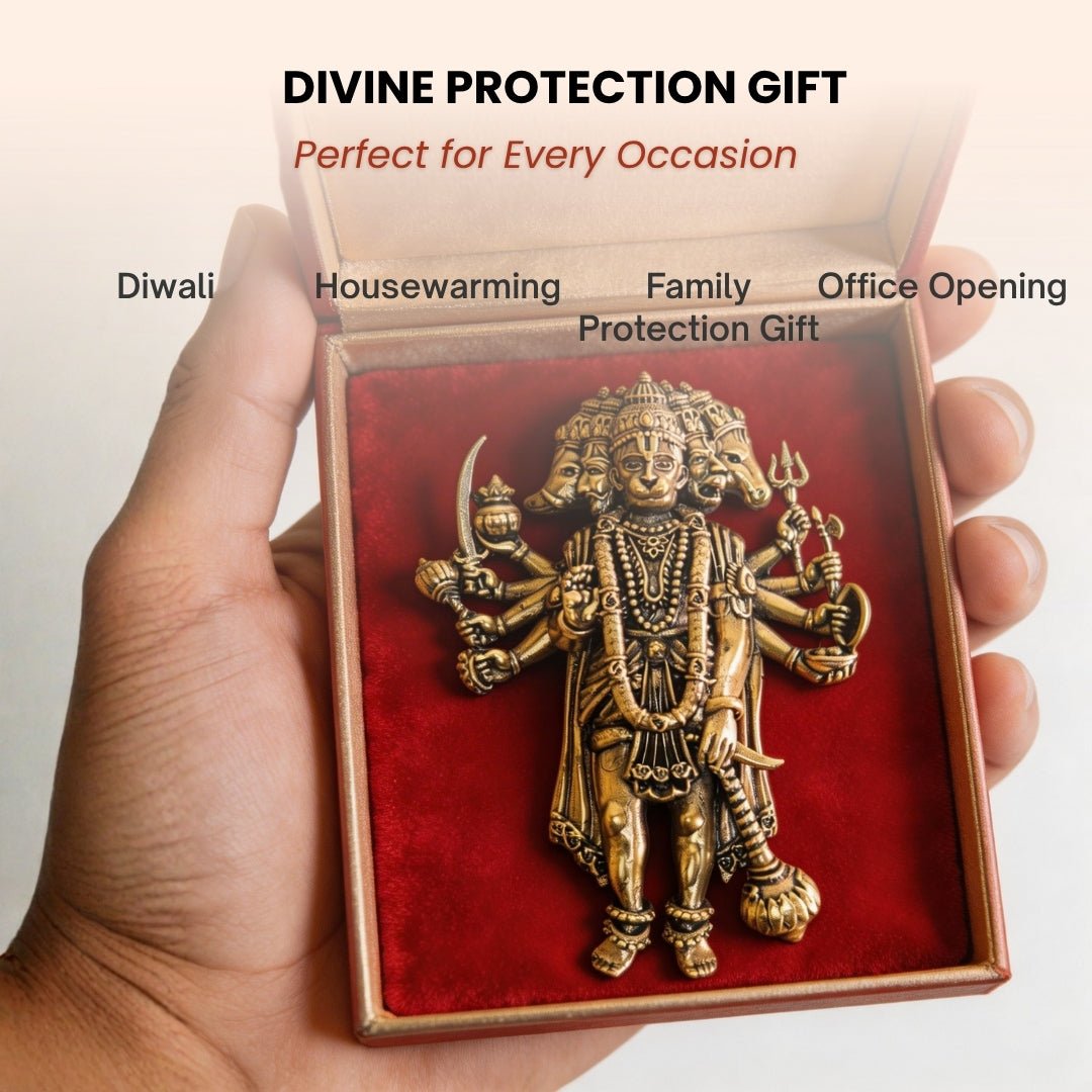 Panchmukhi Hanuman Brass Idol for Main Door - South & South-West Facing Vastu Protection, 4 inch - plusvalueindia