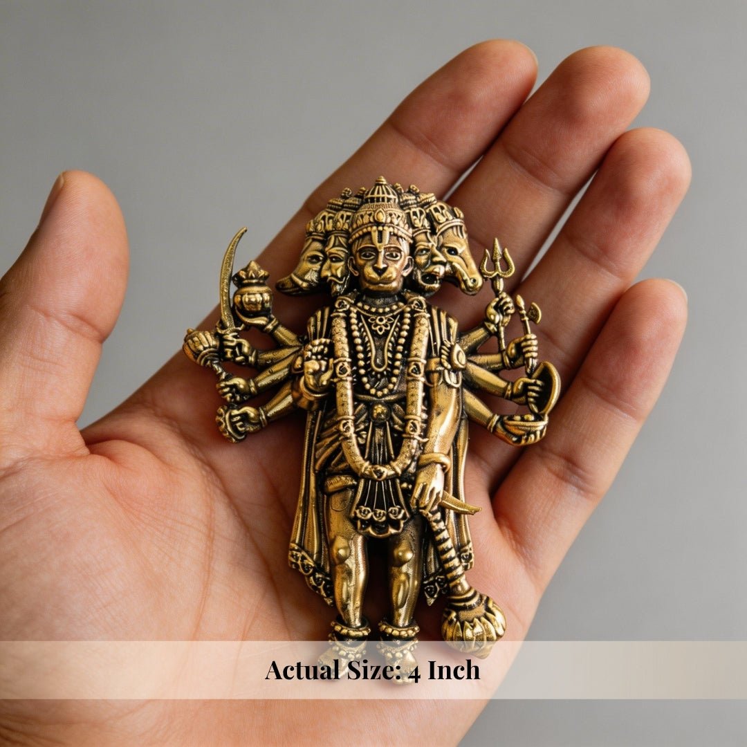 Panchmukhi Hanuman Brass Idol for Main Door - South & South-West Facing Vastu Protection, 4 inch - plusvalueindia