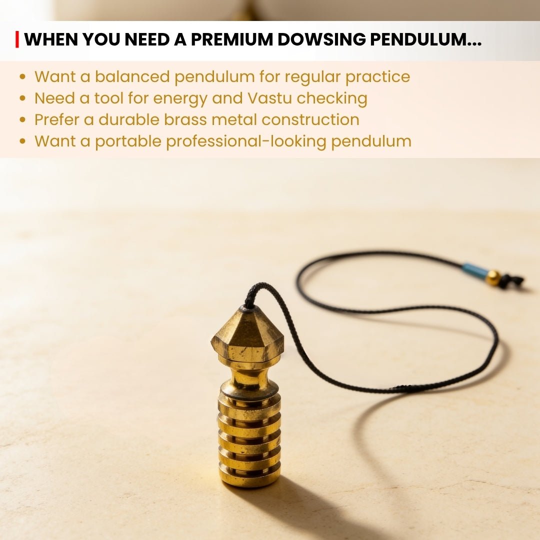 side profile showing the body shape of the brass premium dowsing pendulum