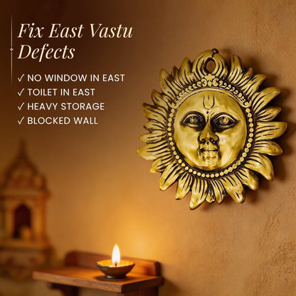 Brass Sun Face Wall Hanging – Surya Dev Idol for Vastu & Feng Shui Remedies (7.5 x 7.5 Inches) - plusvalueindia