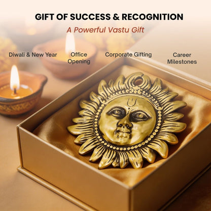 Brass Sun Face Wall Hanging – Surya Dev Idol for Vastu & Feng Shui Remedies (7.5 x 7.5 Inches) - plusvalueindia