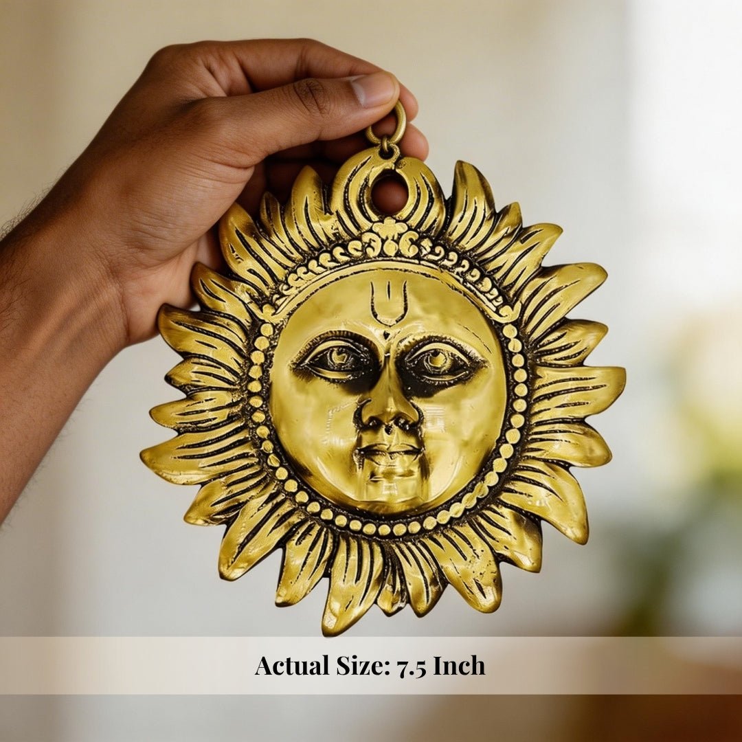 Brass Sun Face Wall Hanging – Surya Dev Idol for Vastu & Feng Shui Remedies (7.5 x 7.5 Inches) - plusvalueindia