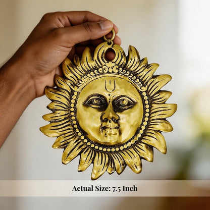Brass Sun Face Wall Hanging – Surya Dev Idol for Vastu & Feng Shui Remedies (7.5 x 7.5 Inches) - plusvalueindia