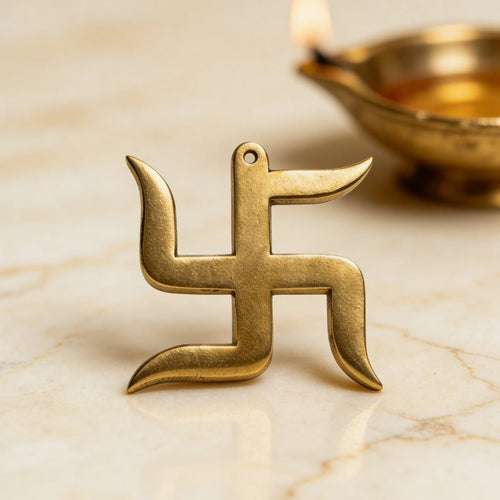 Brass Swastik for Vastu - Auspicious Good Luck Symbol & Pooja Idol for Home & Office - plusvalueindia