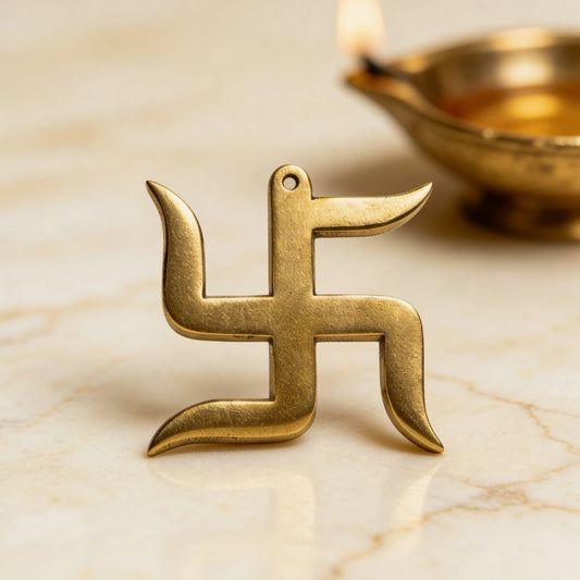 Brass Swastik for Vastu - Auspicious Good Luck Symbol & Pooja Idol for Home & Office - plusvalueindia