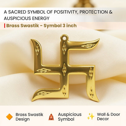 Brass Swastik for Vastu - Auspicious Good Luck Symbol for Home and Office, 3 inch - plusvalueindia