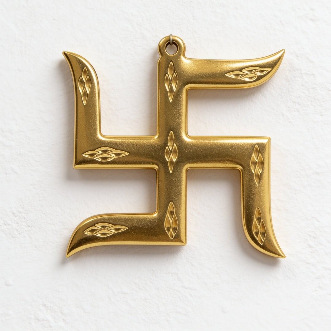 Swastik image in brass, 3 inch, arms squared and centre marked