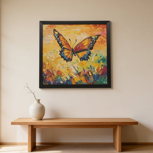 framed butterfly painting on canvas