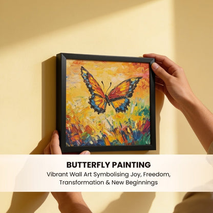 framed butterfly canvas painting measuring 12 × 12 inches