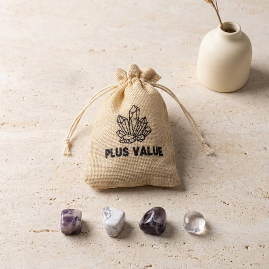 Calm Relax Sleep crystal bag with four stones and a drawstring pouch