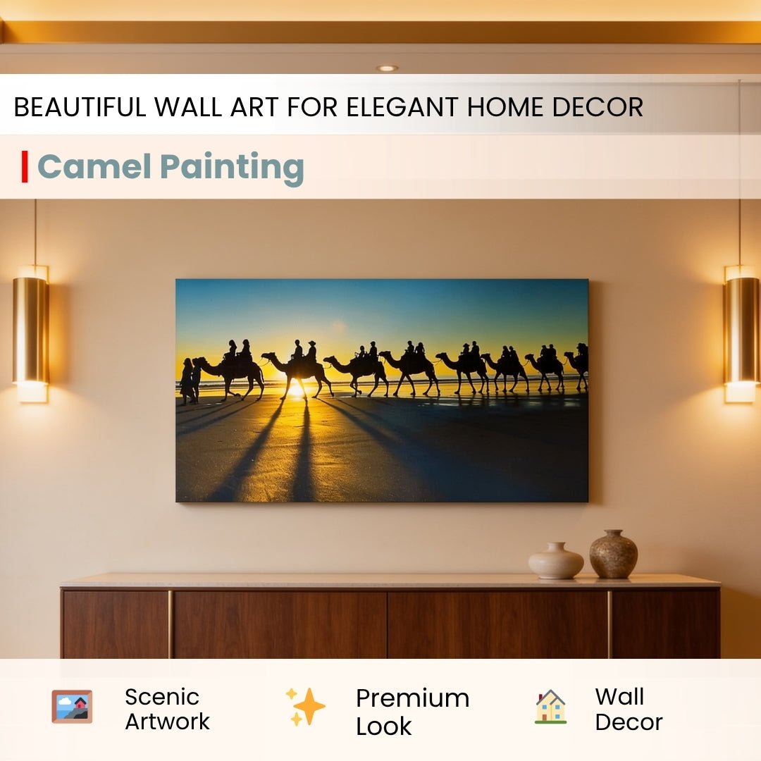 Camel Painting on Canvas – Vastu & Feng Shui Canvas Print for Home, Bedroom, Living Room & Office Decor (24 x 14 inches) - plusvalueindia