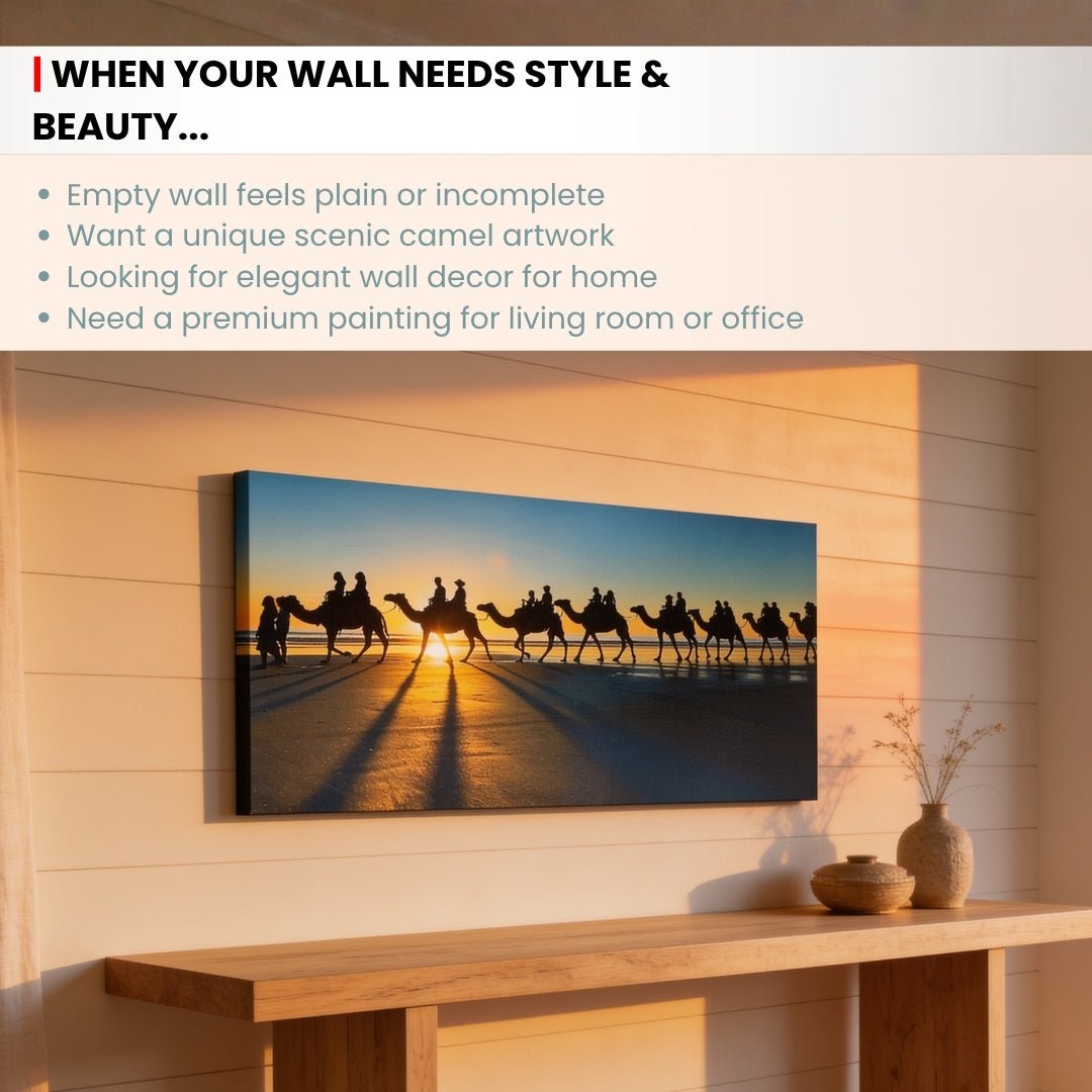 Camel Painting on Canvas – Vastu & Feng Shui Canvas Print for Home, Bedroom, Living Room & Office Decor (24 x 14 inches) - plusvalueindia