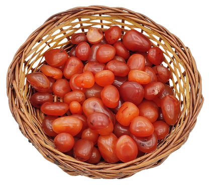 Carnelian Pebbles Tumbled Stone with Cane Basket 750gm - plusvalueindia