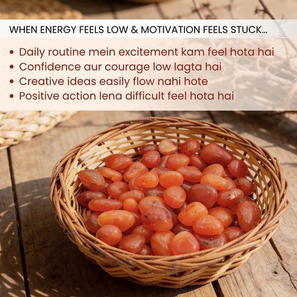 Carnelian Pebbles Tumbled Stone with Cane Basket 750gm - plusvalueindia