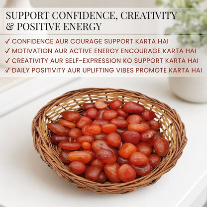 Carnelian Pebbles Tumbled Stone with Cane Basket 750gm - plusvalueindia