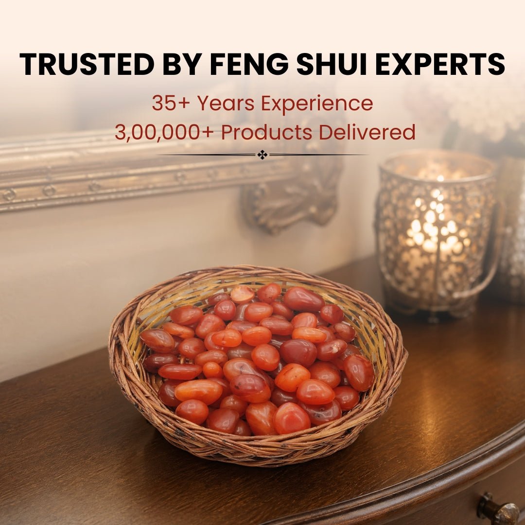 Carnelian Pebbles Tumbled Stone with Cane Basket 750gm - plusvalueindia