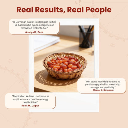 Carnelian Pebbles Tumbled Stone with Cane Basket 750gm - plusvalueindia