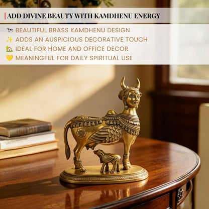 Premium Brass Celestial Kamdhenu Cow 9 x 7.5" Vastu Product Home - plusvalueindia