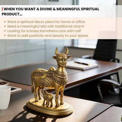 Premium Brass Celestial Kamdhenu Cow 9 x 7.5" Vastu Product Home - plusvalueindia