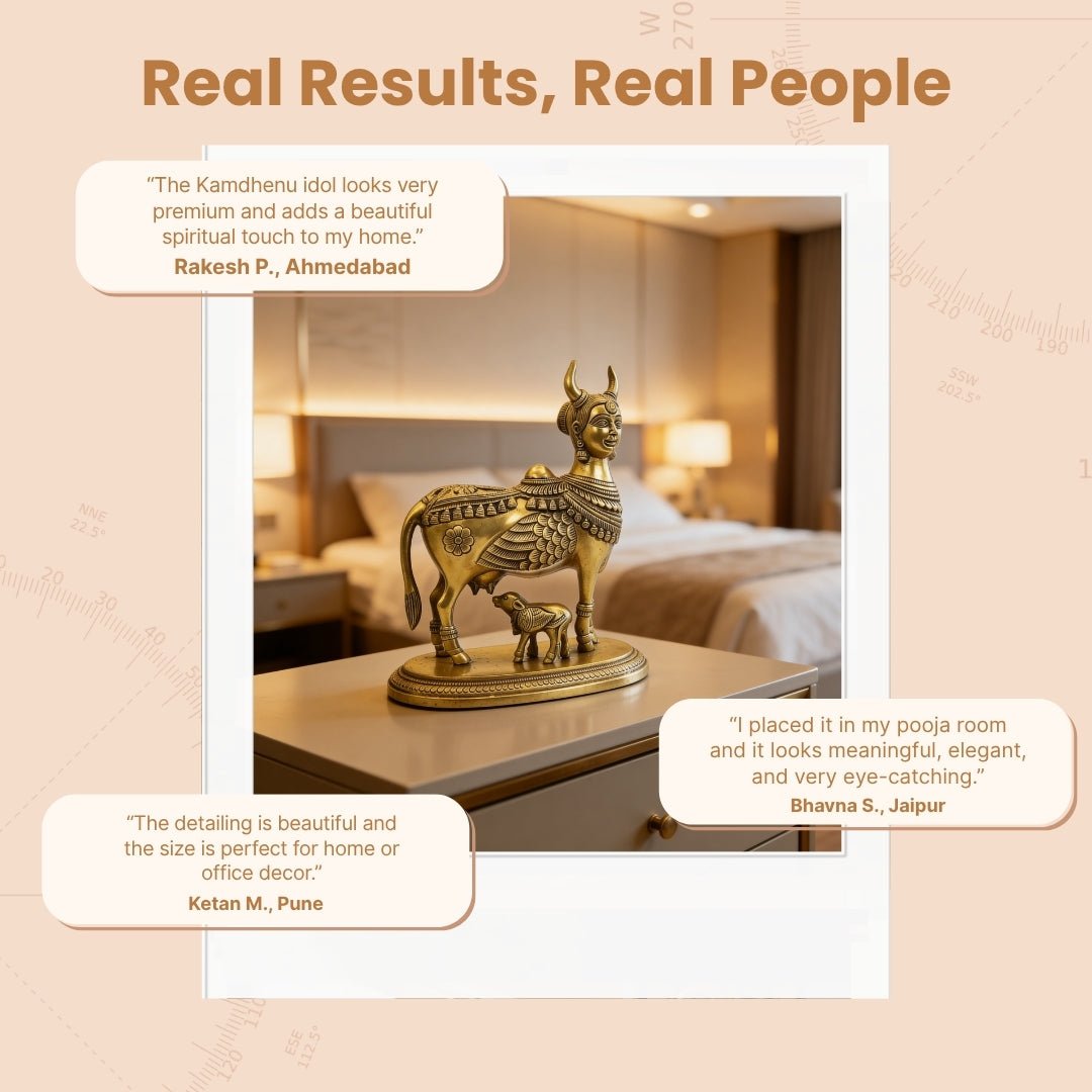 Premium Brass Celestial Kamdhenu Cow 9 x 7.5" Vastu Product Home - plusvalueindia