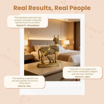 Premium Brass Celestial Kamdhenu Cow 9 x 7.5" Vastu Product Home - plusvalueindia