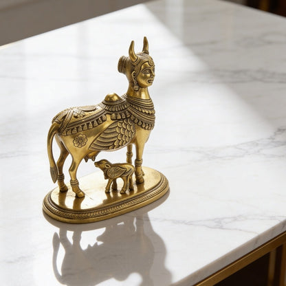 Premium Brass Celestial Kamdhenu Cow 9 x 7.5" Vastu Product Home - plusvalueindia