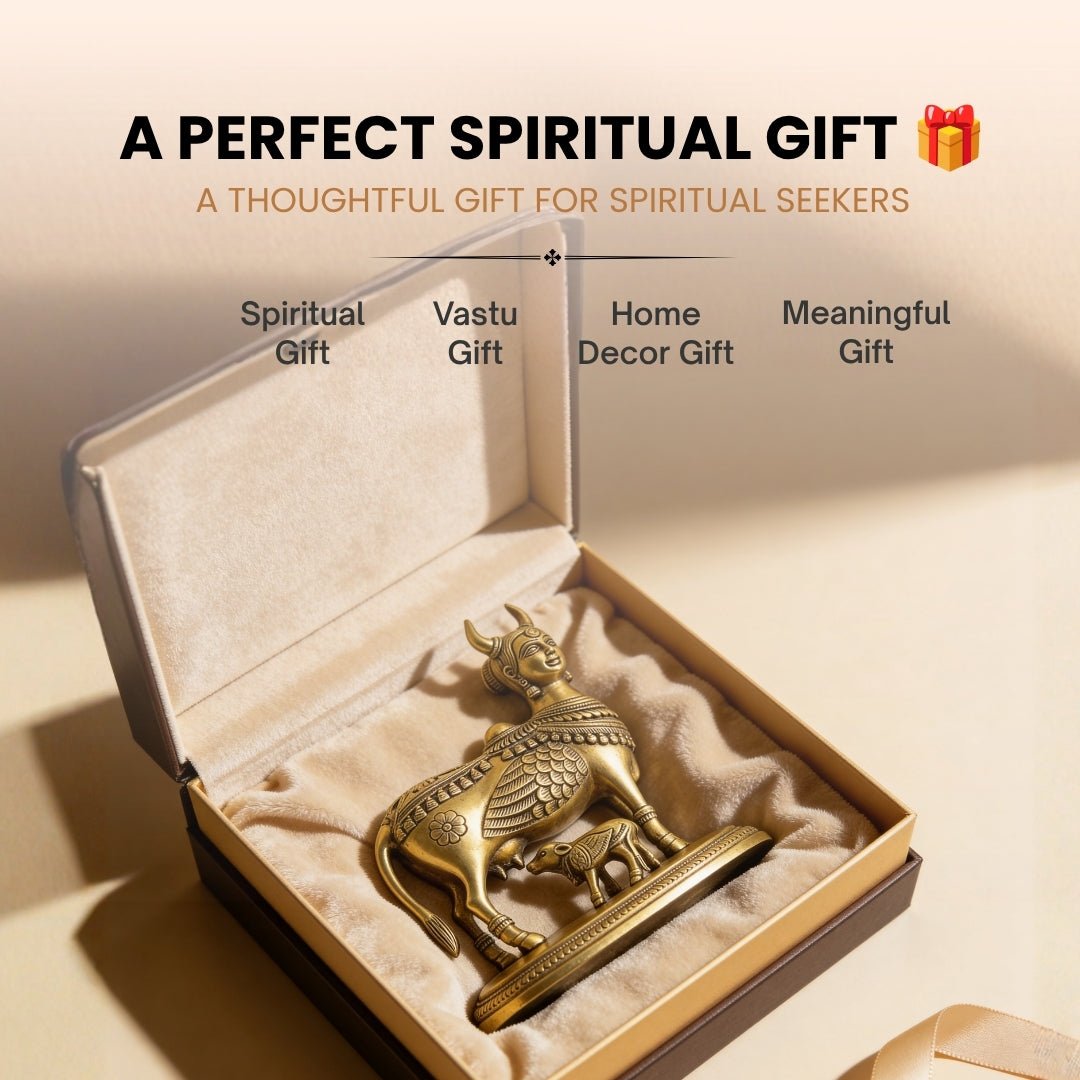 Premium Brass Celestial Kamdhenu Cow 9 x 7.5" Vastu Product Home - plusvalueindia