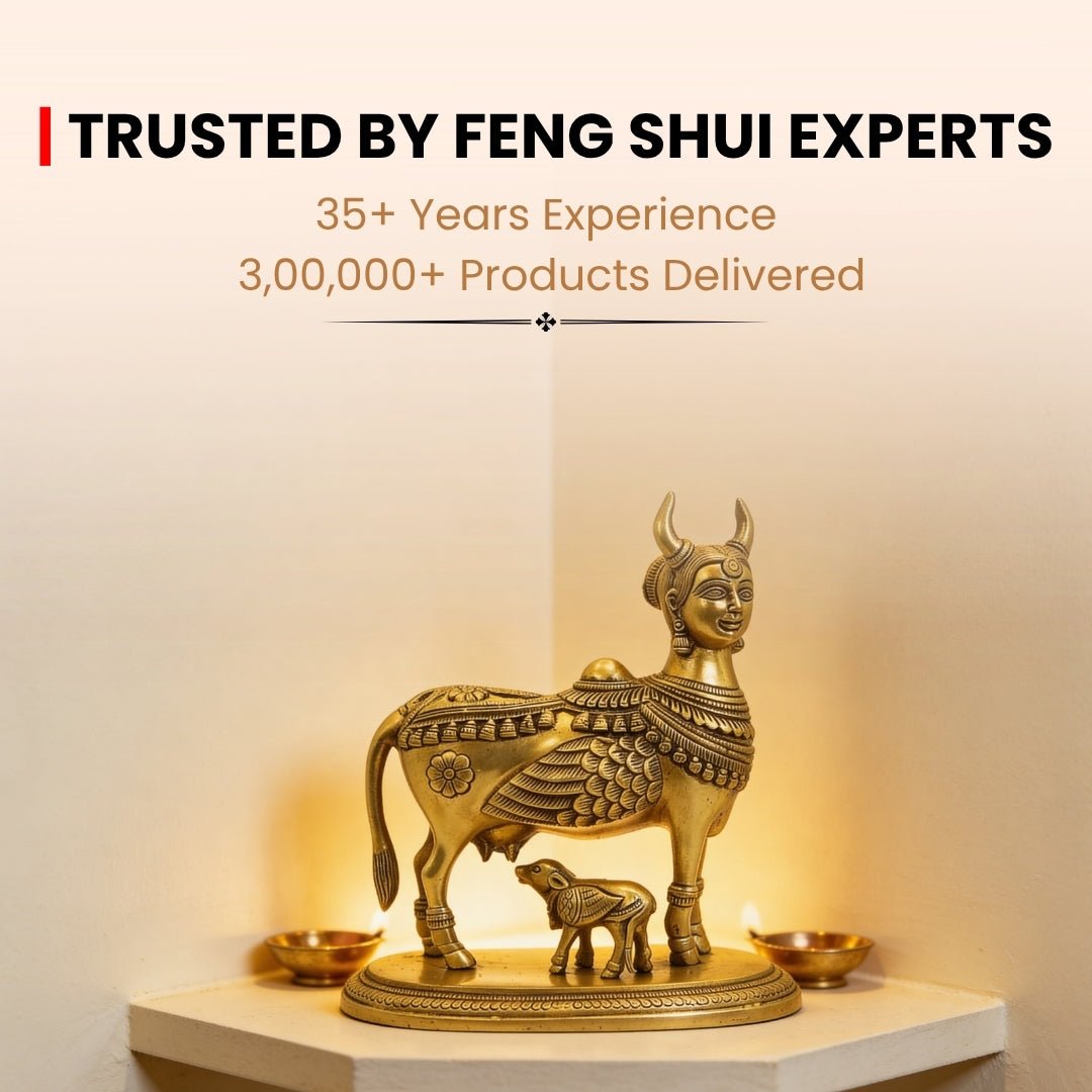Premium Brass Celestial Kamdhenu Cow 9 x 7.5" Vastu Product Home - plusvalueindia
