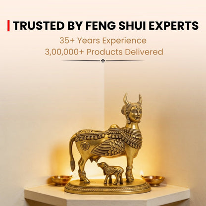 Premium Brass Celestial Kamdhenu Cow 9 x 7.5" Vastu Product Home - plusvalueindia