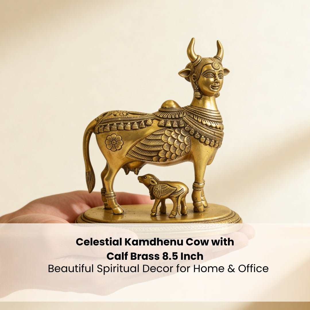 Premium Brass Celestial Kamdhenu Cow 9 x 7.5" Vastu Product Home - plusvalueindia