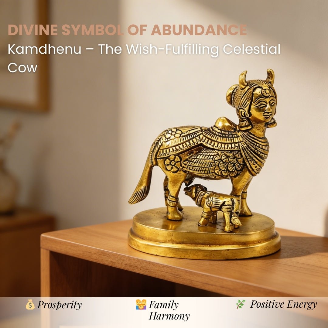 Celestial Kamdhenu Cow with Calf in Brass – Vastu Remedy for Prosperity and Harmony - plusvalueindia