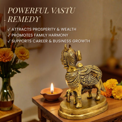 Celestial Kamdhenu Cow with Calf in Brass – Vastu Remedy for Prosperity and Harmony - plusvalueindia