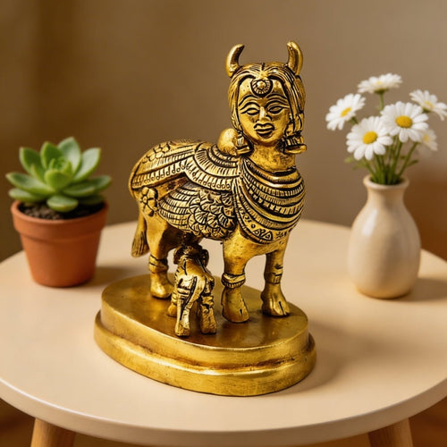 Celestial Kamdhenu Cow with Calf in Brass – Vastu Remedy for Prosperity and Harmony - plusvalueindia