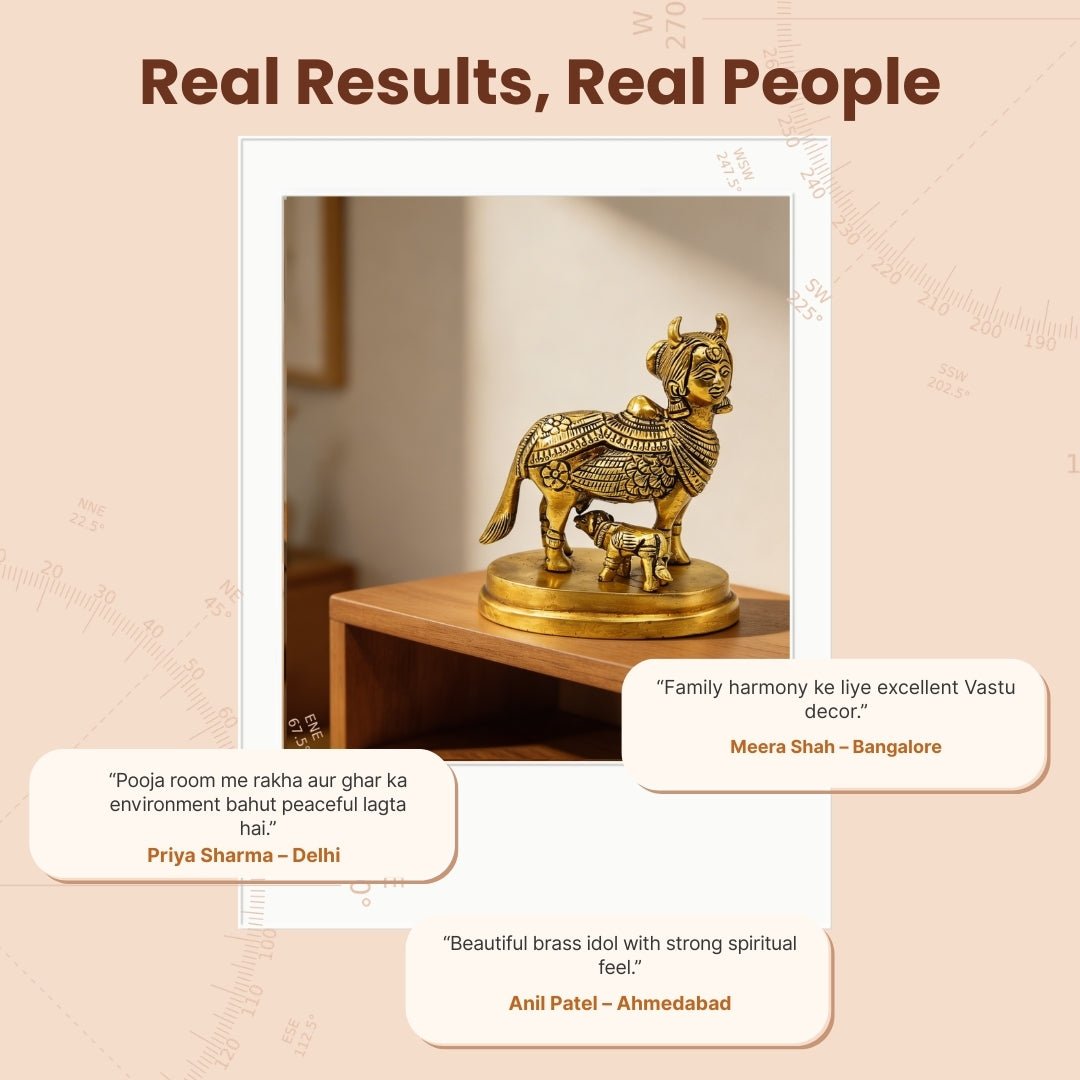 Celestial Kamdhenu Cow with Calf in Brass – Vastu Remedy for Prosperity and Harmony - plusvalueindia