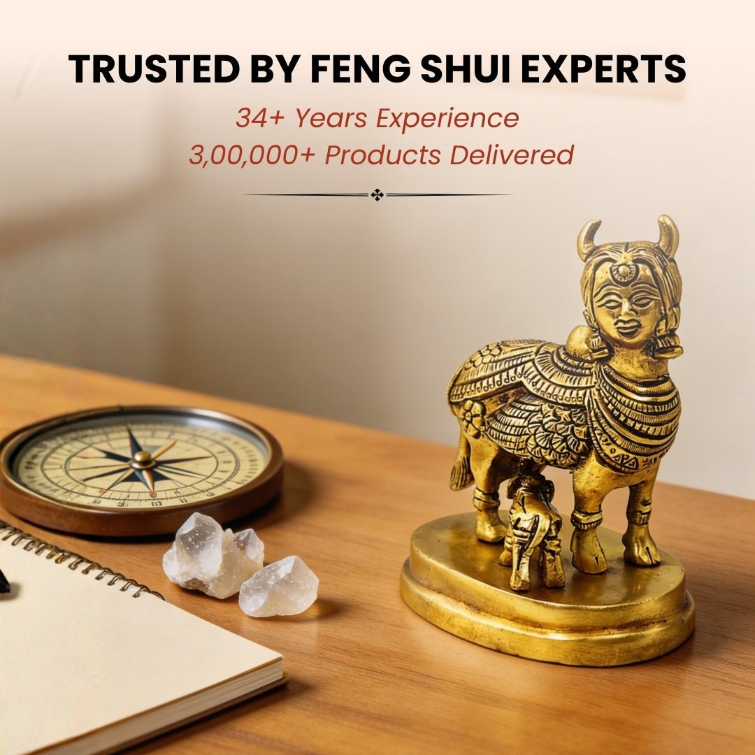 Celestial Kamdhenu Cow with Calf in Brass – Vastu Remedy for Prosperity and Harmony - plusvalueindia