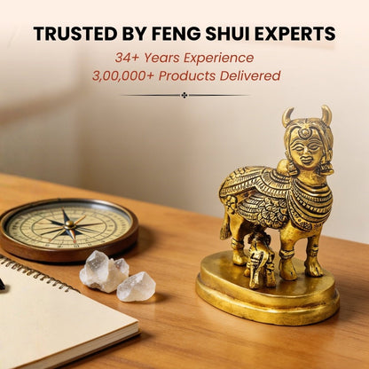 Celestial Kamdhenu Cow with Calf in Brass – Vastu Remedy for Prosperity and Harmony - plusvalueindia