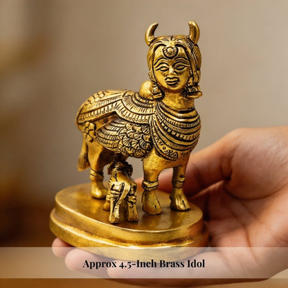 Celestial Kamdhenu Cow with Calf in Brass – Vastu Remedy for Prosperity and Harmony - plusvalueindia