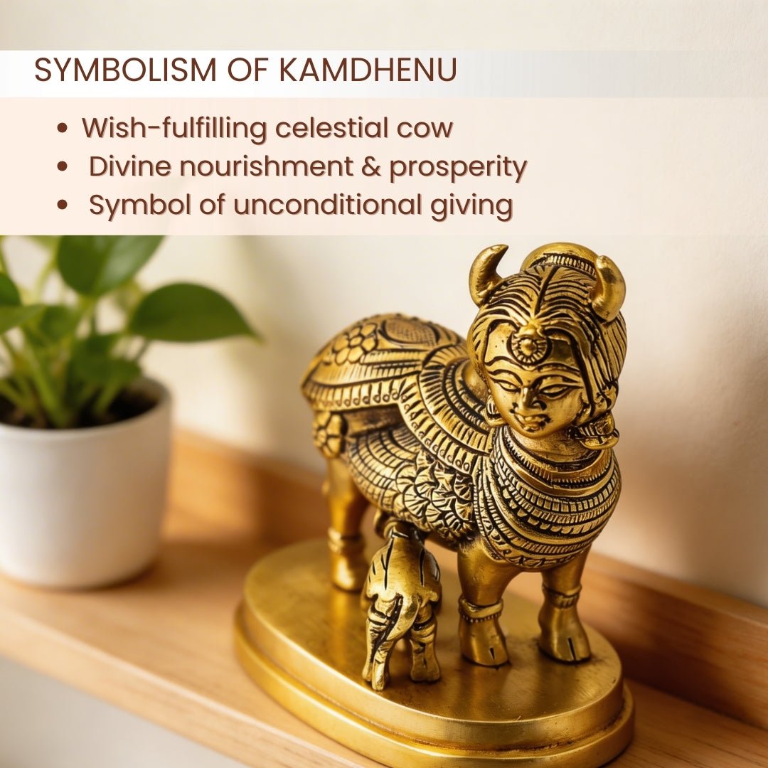 Celestial Kamdhenu Cow with Calf in Brass – Vastu Remedy for Prosperity and Harmony - plusvalueindia