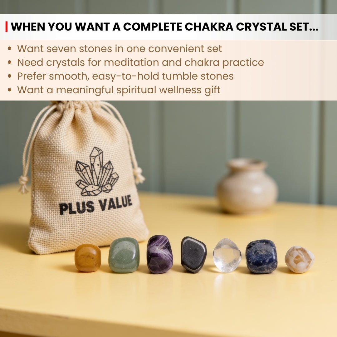 varied colours and rounded shapes in the seven-stone chakra set