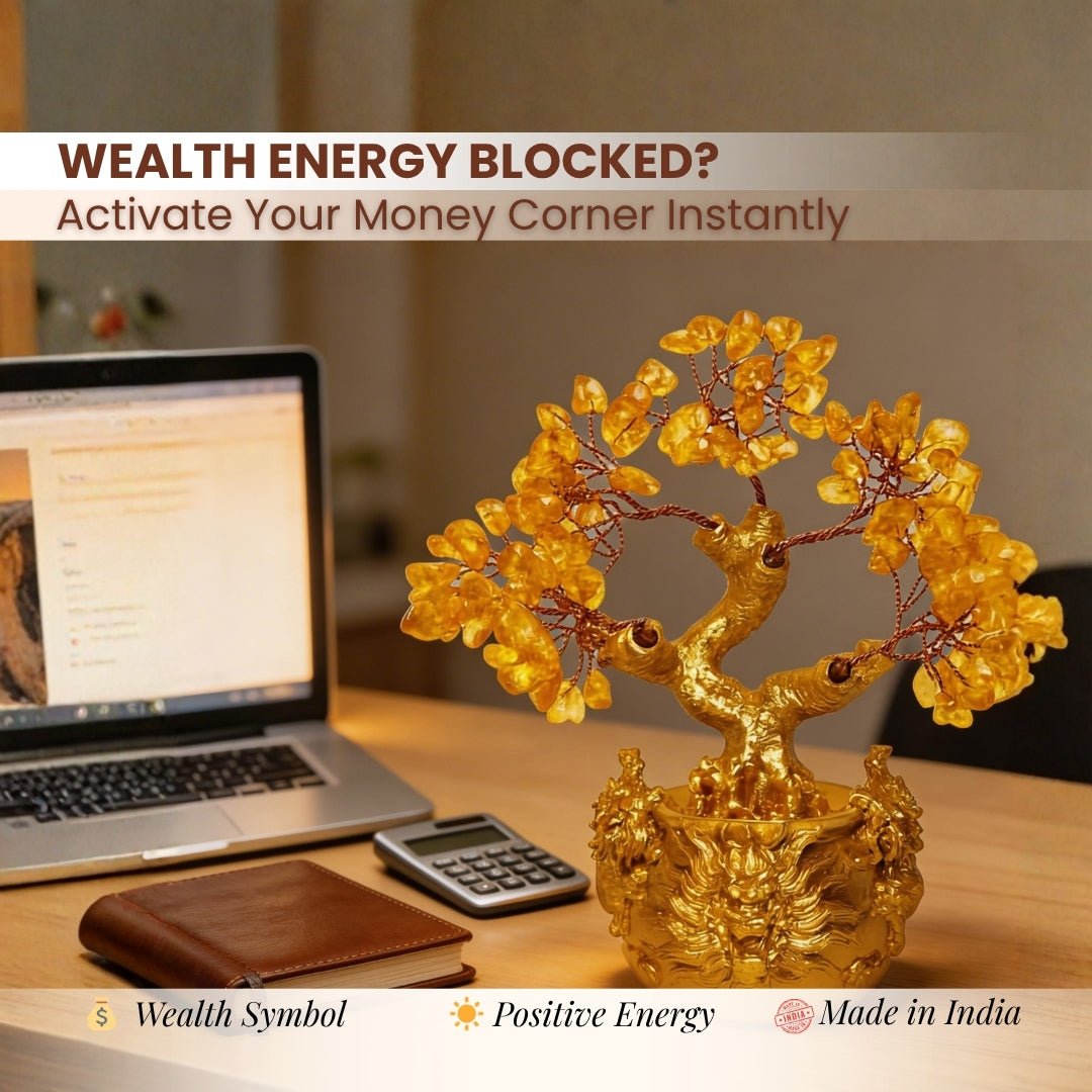 Citrine Crystal Money Tree for Wealth, Luck & Sunkissed Positivity for Home Decor & Vastu Gift - plusvalueindia