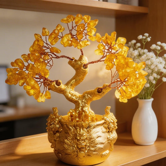 Citrine Crystal Money Tree for Wealth, Luck & Sunkissed Positivity for Home Decor & Vastu Gift - plusvalueindia