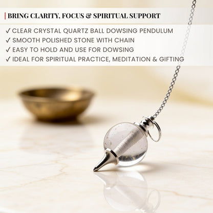 Clear Crystal Quartz Ball Dowsing Pendulum With Free 4 Dowsing Charts and Jute Bag - plusvalueindia