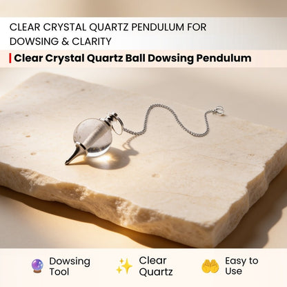 Clear Crystal Quartz Ball Dowsing Pendulum With Free 4 Dowsing Charts and Jute Bag - plusvalueindia