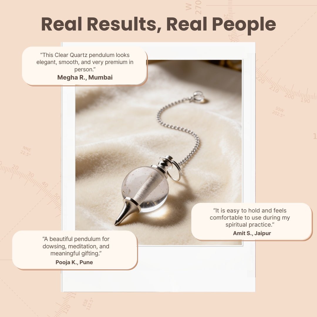 Clear Crystal Quartz Ball Dowsing Pendulum With Free 4 Dowsing Charts and Jute Bag - plusvalueindia
