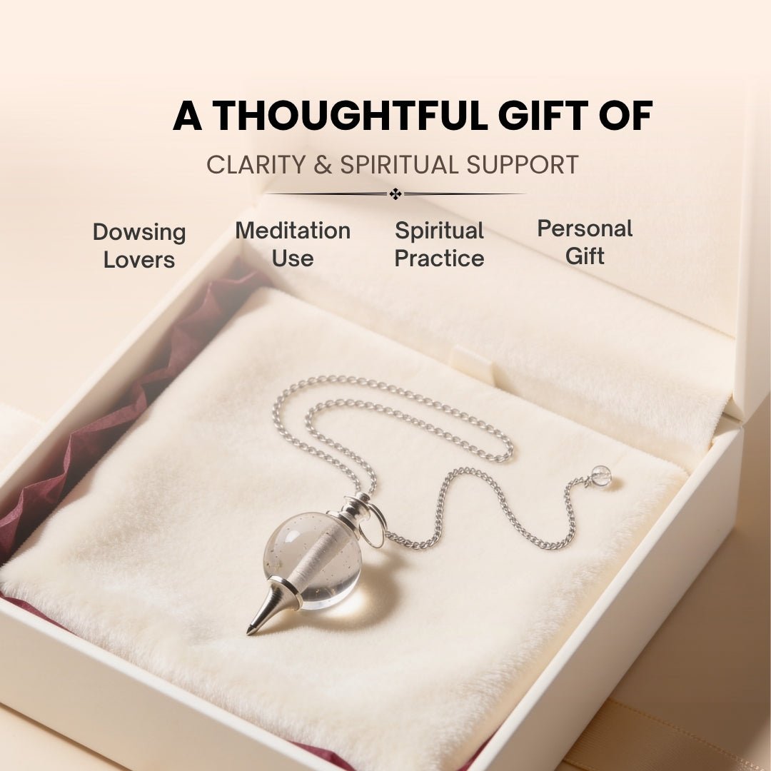 Clear Crystal Quartz Ball Dowsing Pendulum With Free 4 Dowsing Charts and Jute Bag - plusvalueindia