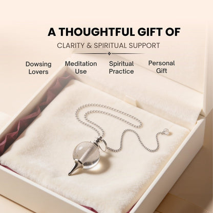 Clear Crystal Quartz Ball Dowsing Pendulum With Free 4 Dowsing Charts and Jute Bag - plusvalueindia
