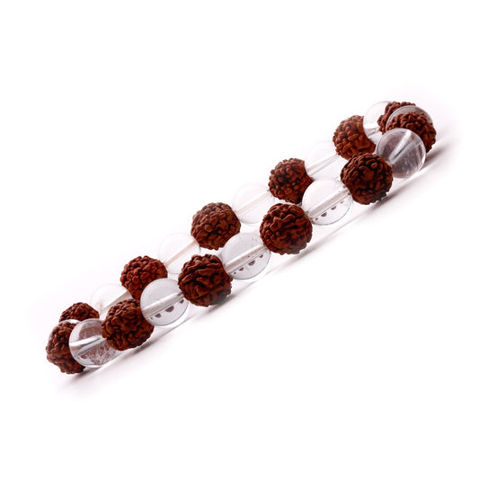 clear crystal quartz & rudraksha beads bracelet 8mm